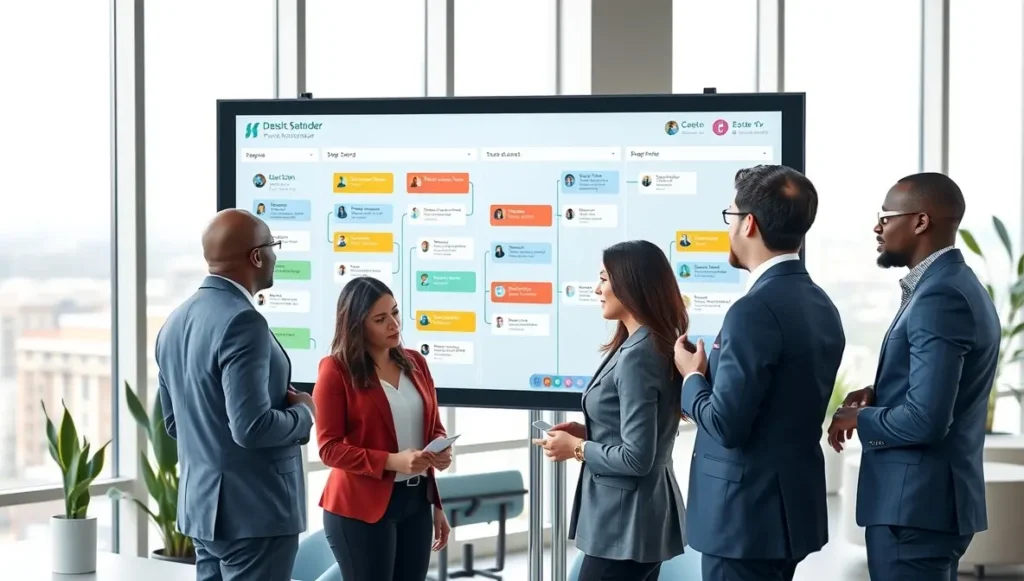 Equipo analizando tareas y responsables en tablero digital