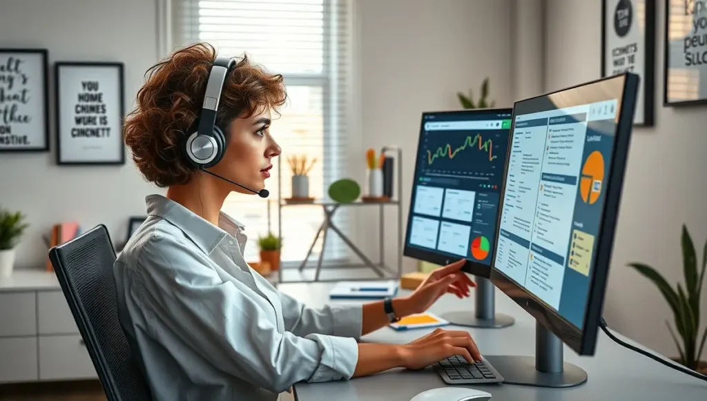 Asistente virtual gestionando un embudo de ventas profesional.