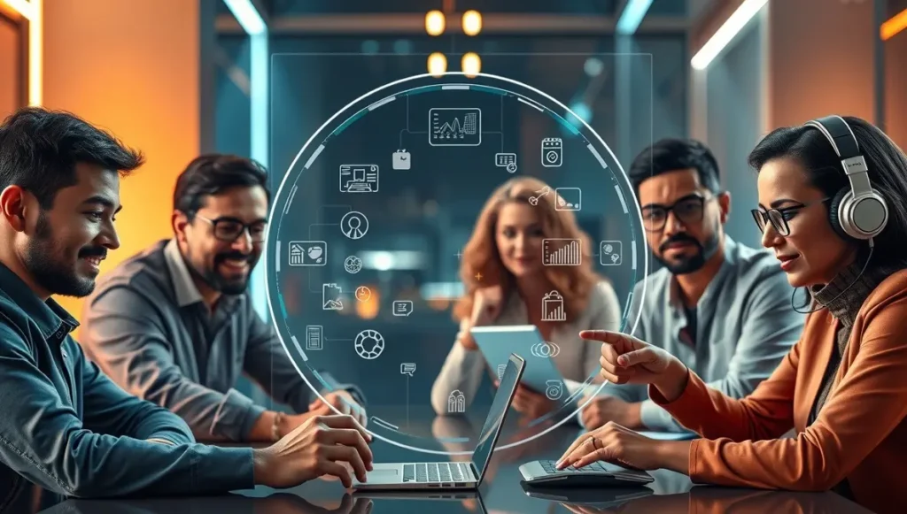 Equipo remoto colaborando en un proyecto mediante la subcontratación.