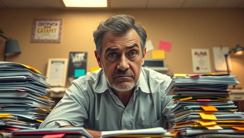 Empleado frustrado con procesos ineficientes y tareas manuales
