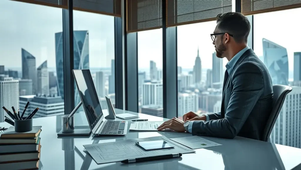 Dueño de negocio planificando el futuro gracias a la externalización de servicios y el plan de marketing integral