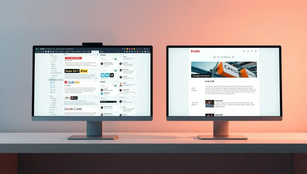 Pantallas mostrando la evolución del email marketing desde correos genéricos a campañas inteligentes.