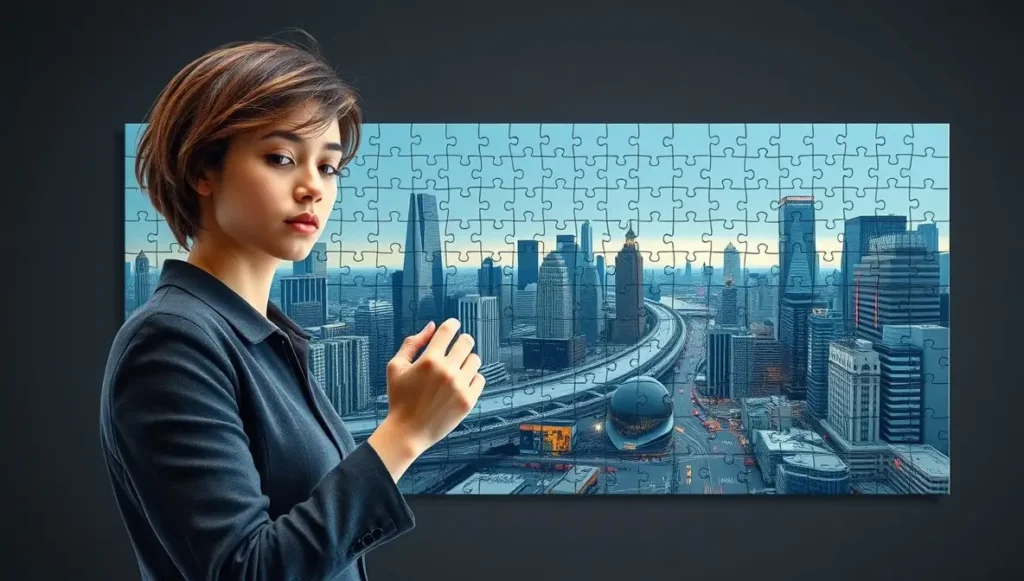 Asistente virtual completando el puzzle de un negocio.