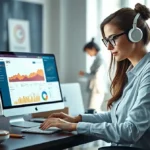 Estratega digital trabajando en sitio WordPress con panel SEO y herramientas profesionales