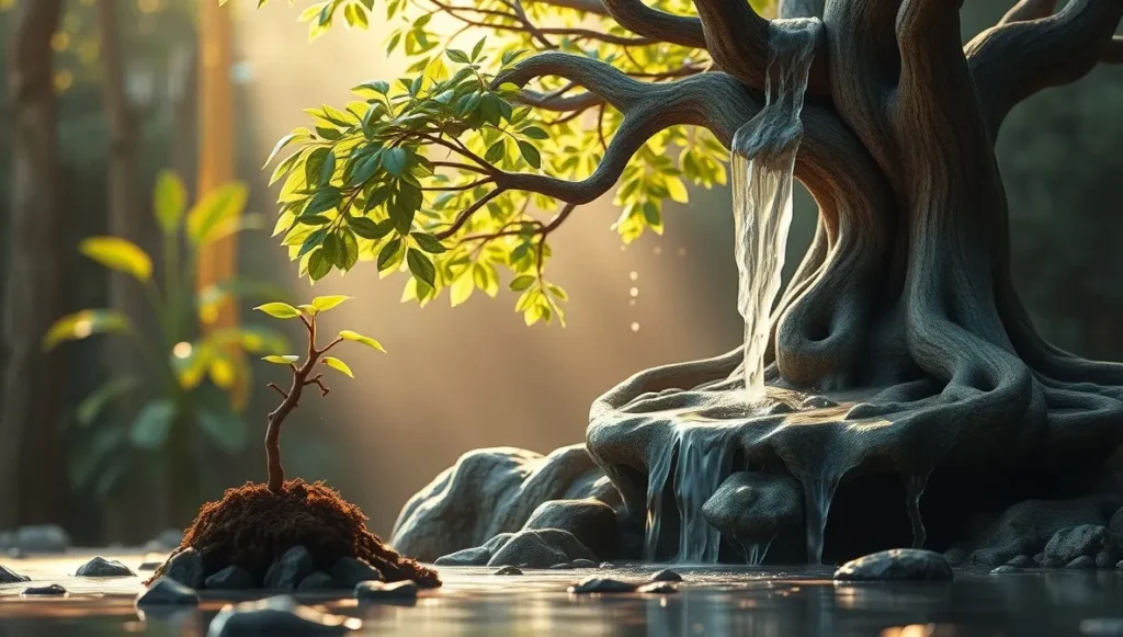 Fuente de soporte externo regando una planta que simboliza un negocio.