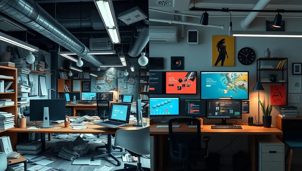 Comparación visual de procesos desordenados y optimizados