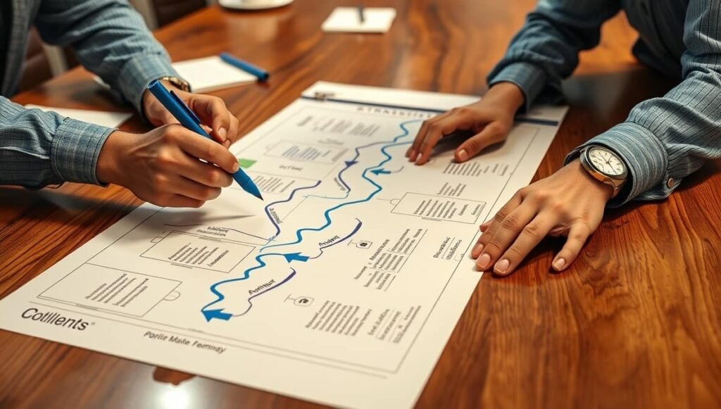 Socio colaborador ayudando a trazar la hoja de ruta estratégica.