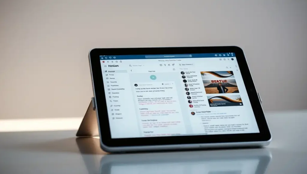 Software de productividad digital como Notion para organizar un negocio.
