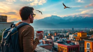 Nómada digital en Buenos Aires con vista a los Andes al amanecer, ideal para destinos nómadas digitales en Sudamérica